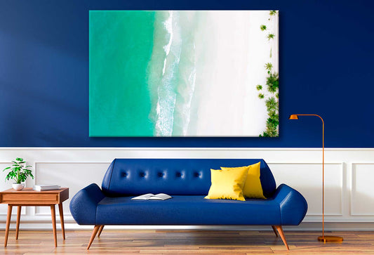 Bella Home Blue Sea & Palm Trees Aerial View Print Canvas Ready to hang