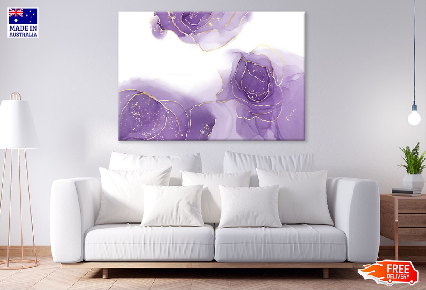 Purple Ink & Gold Lines Abstract Design Print 100% Australian Made