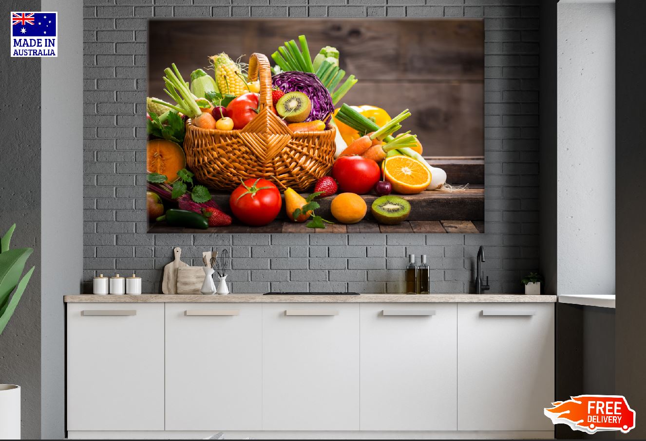 Fruit & Vegetable on Basket Closeup Photograph Print 100% Australian Made