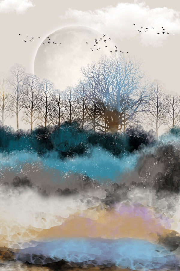 Full Moon Sky with Trees Vector Art Print 100% Australian Made