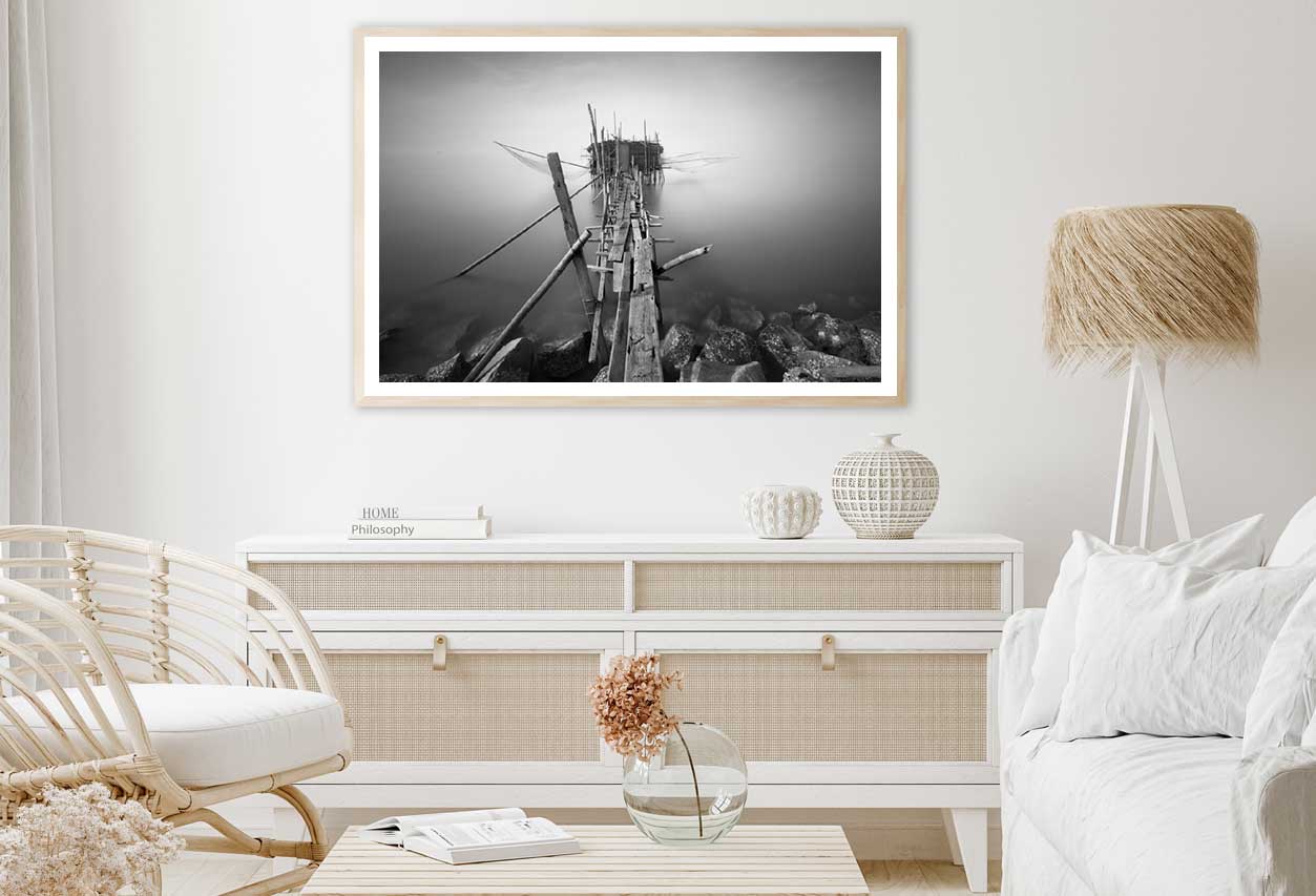 Wood Exposure on Sea B&W View Photograph Home Decor Premium Quality Poster Print Choose Your Sizes