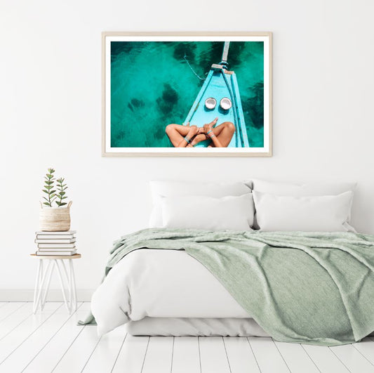 Coconuts & Girl on Boat Sea View Home Decor Premium Quality Poster Print Choose Your Sizes