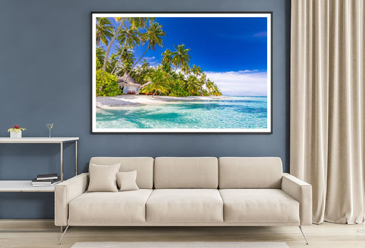 Beach Villa & Palm Trees near Sea Photograph Home Decor Premium Quality Poster Print Choose Your Sizes