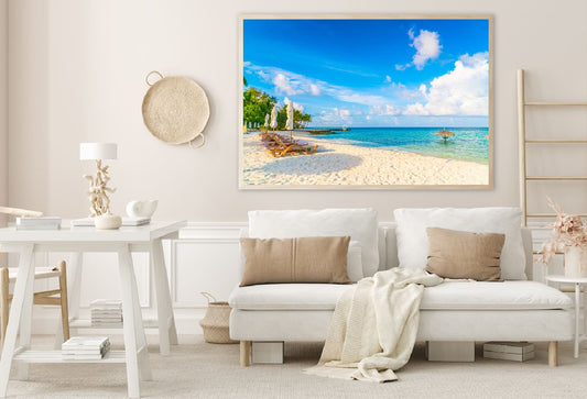Chairs & Umbrella near Beach View Photograph Home Decor Premium Quality Poster Print Choose Your Sizes