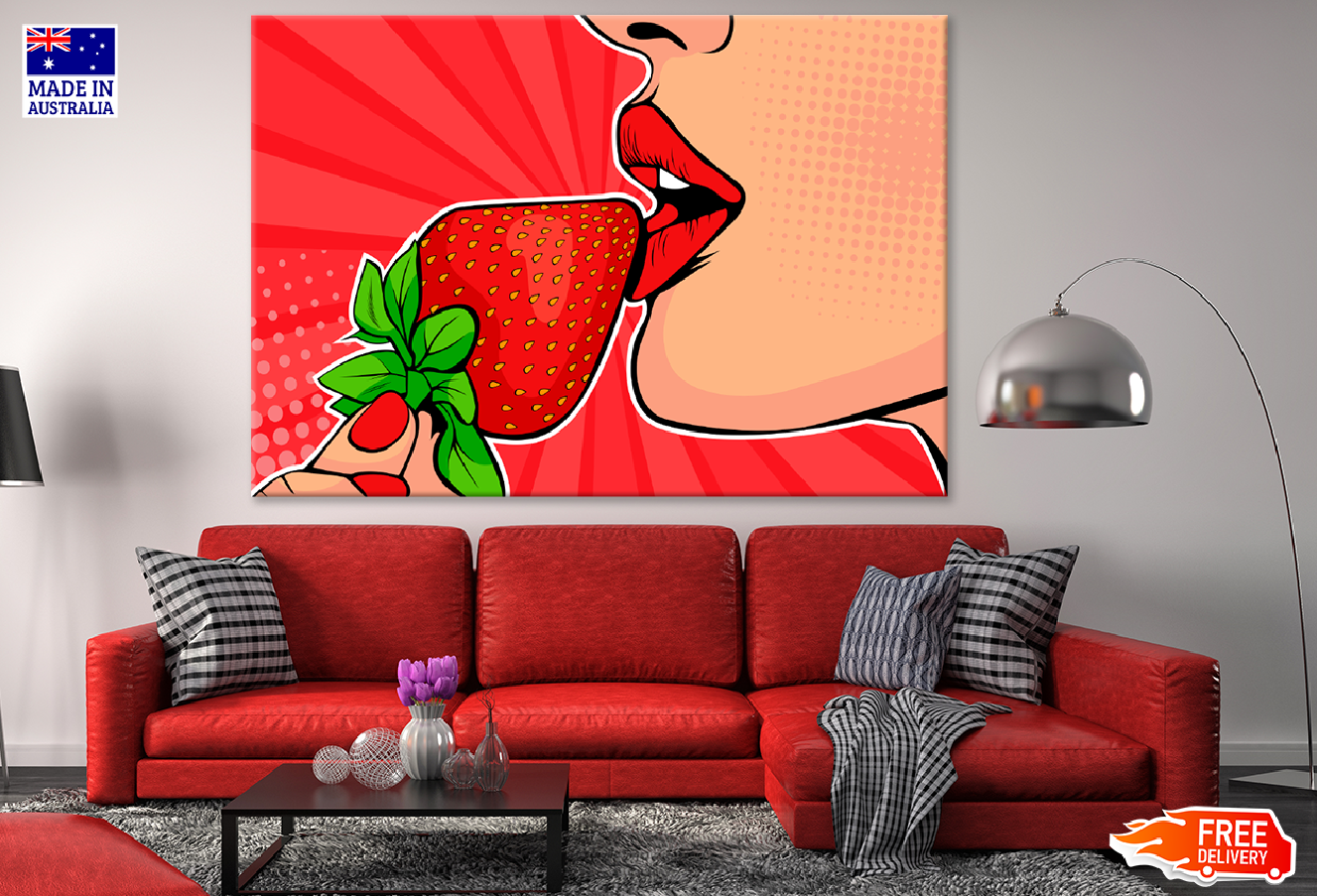 Girl Eating Strawberry Closeup Illustration Print 100% Australian Made