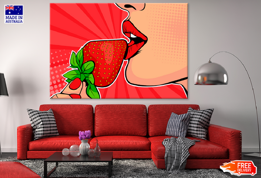 Girl Eating Strawberry Closeup Illustration Print 100% Australian Made