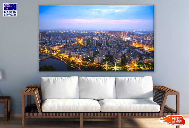 City at Night Airview Print 100% Australian Made