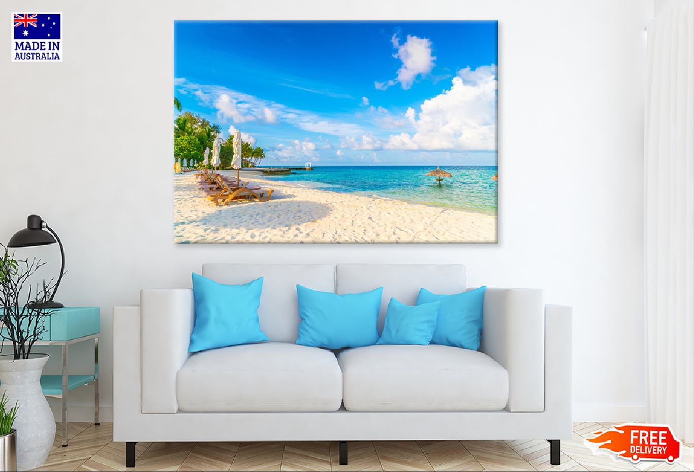 Chairs & Umbrella near Beach View Photograph Print 100% Australian Made