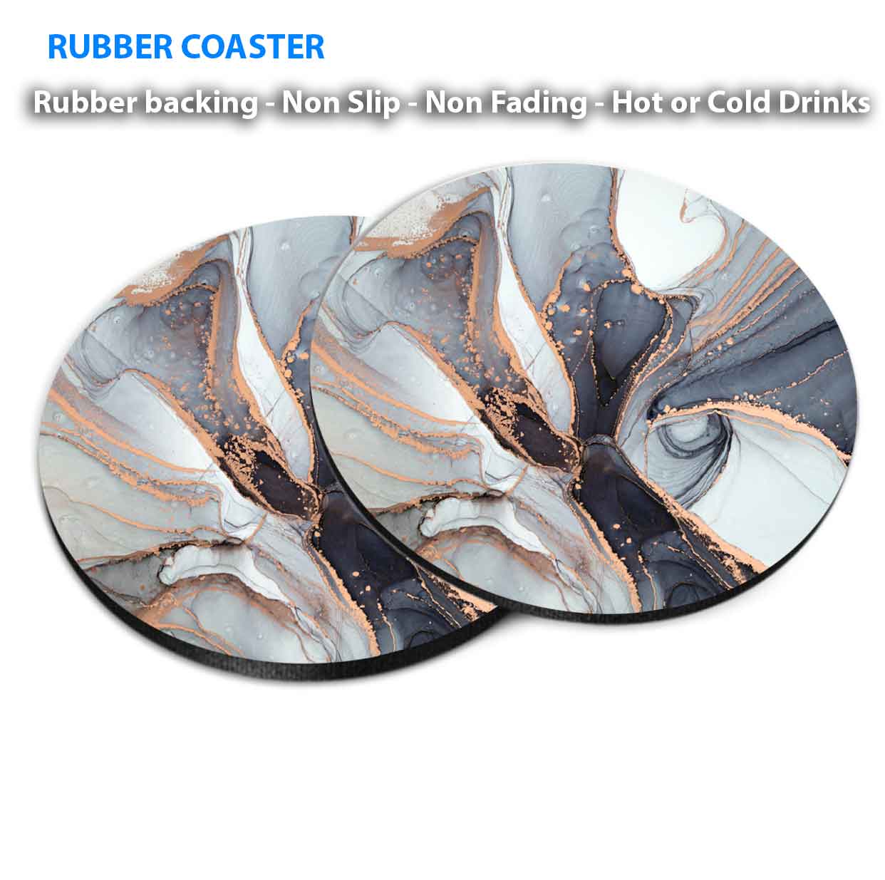 Beige Grey Abstract Marble Design Coasters Wood & Rubber - Set of 6 Coasters