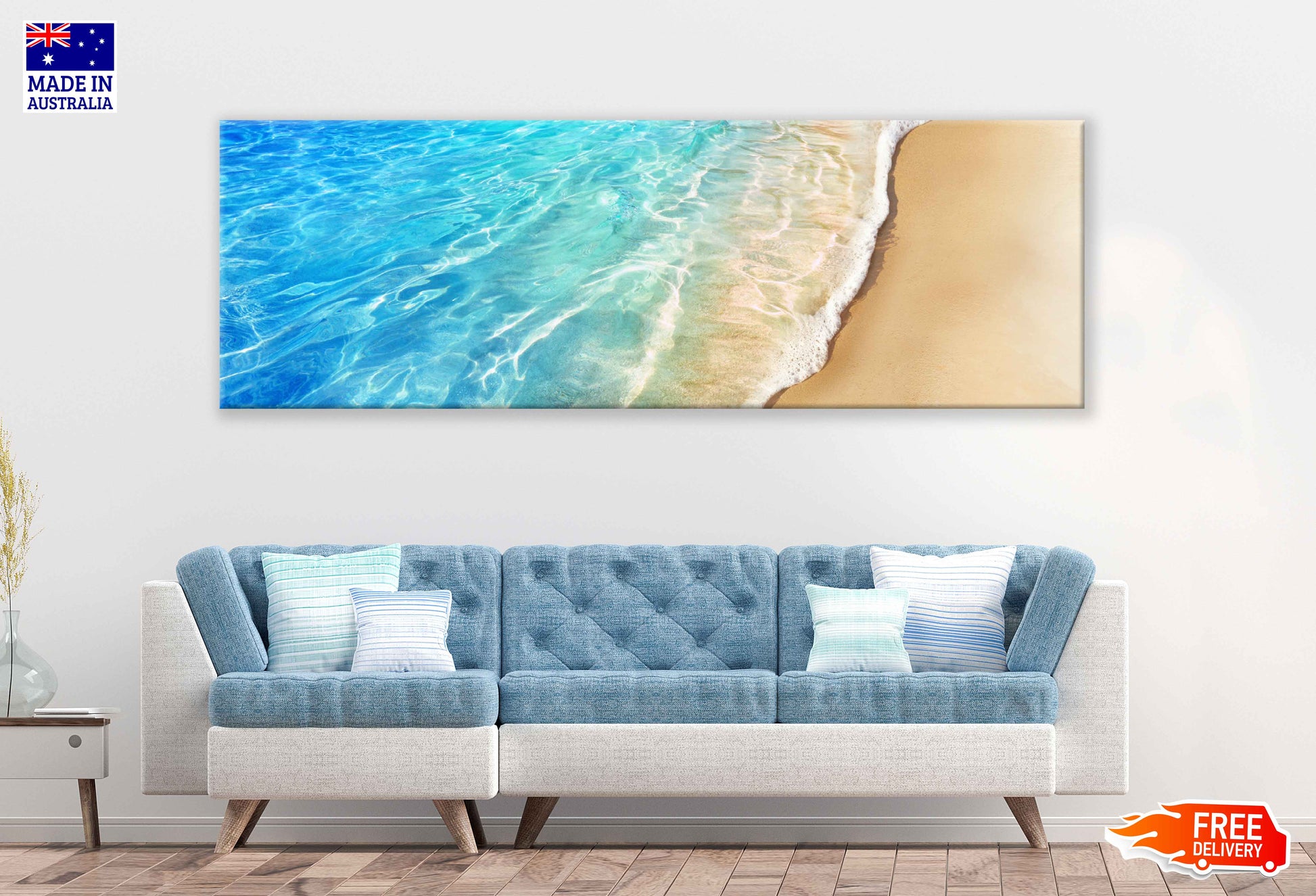 Panoramic Canvas Clear Blue Sea Waves View Photograph High Quality 100% Australian Made Wall Canvas Print Ready to Hang