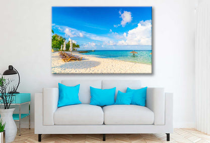 Bella Home Chairs & Umbrella near Beach View Print Canvas Ready to hang