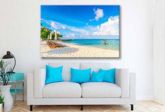 Bella Home Chairs & Umbrella near Beach View Print Canvas Ready to hang