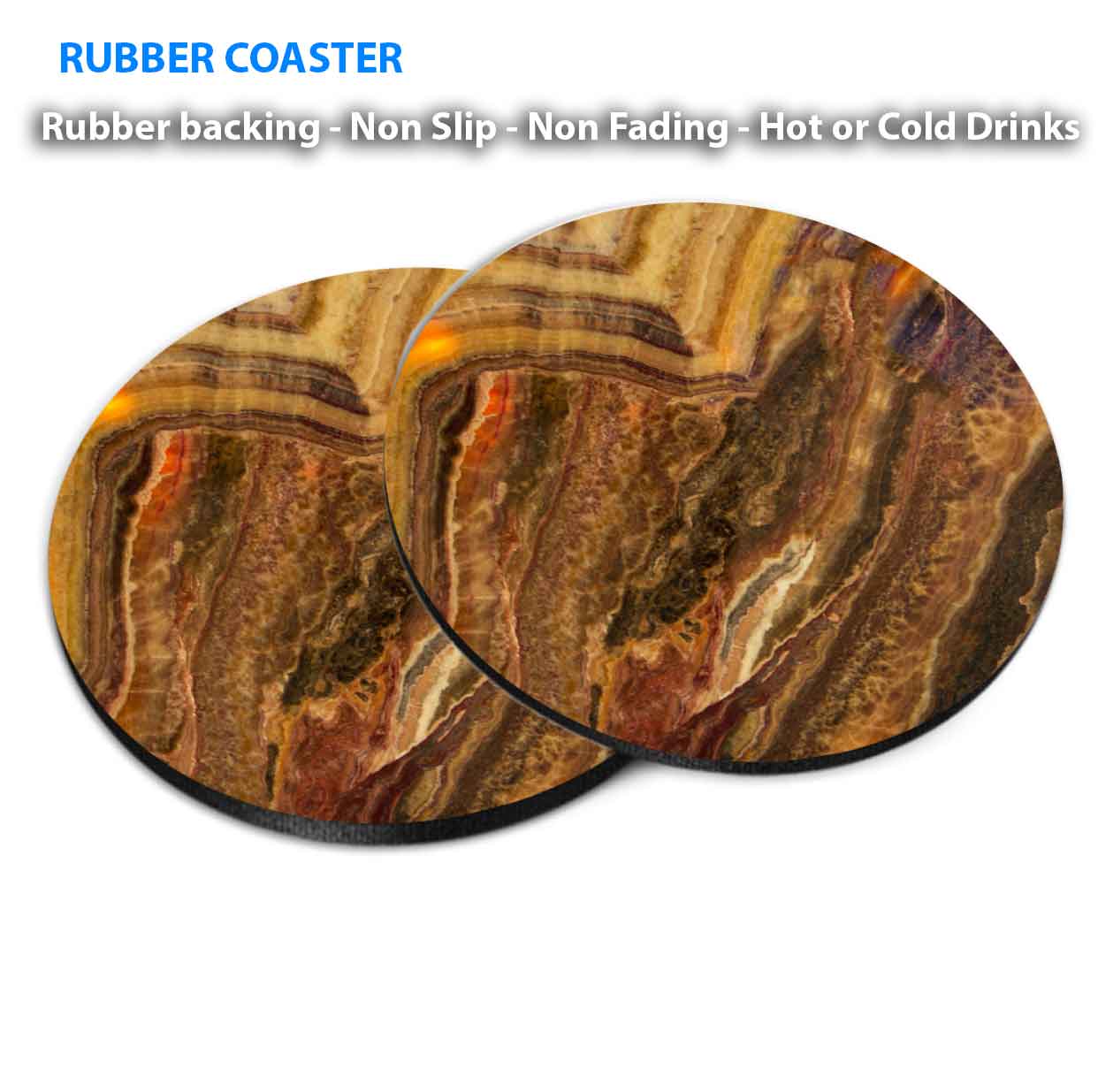 Golden Brown Abstract Coasters Wood & Rubber - Set of 6 Coasters