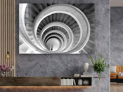 Curved Stair B&W View Print Tempered Glass Wall Art 100% Made in Australia Ready to Hang