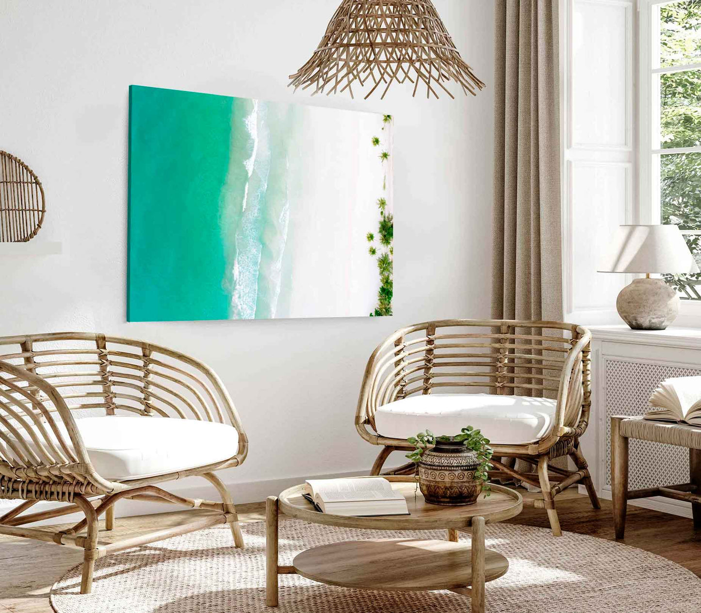 Bella Home Blue Sea & Palm Trees Aerial View Print Canvas Ready to hang