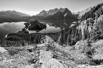 Lake & Mountain in Kananaskis B&W View Photograph Print 100% Australian Made