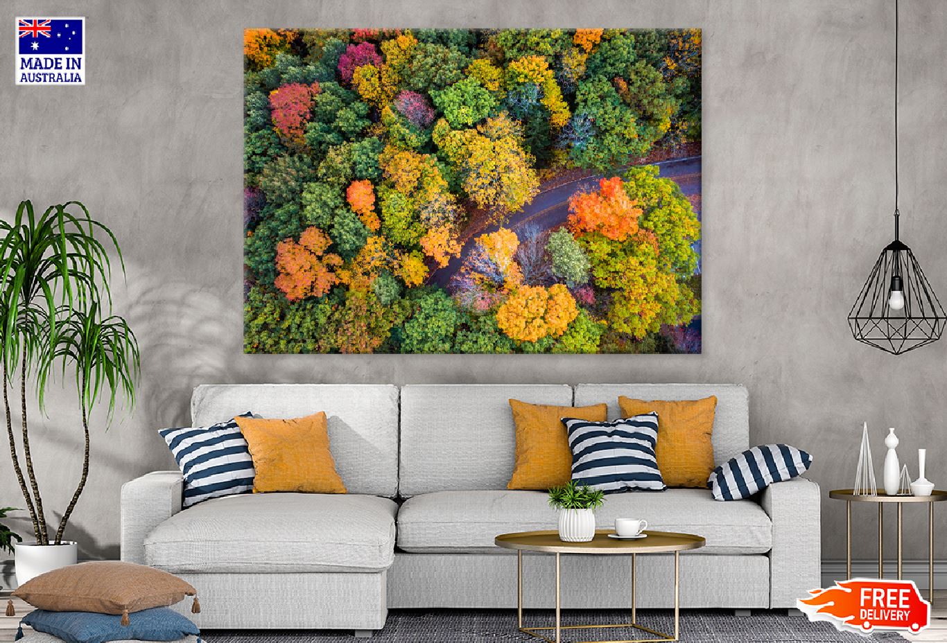 Autumn Tree Forest Road Aerial Photograph Print 100% Australian Made