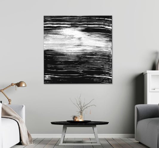 Square Canvas Abstract Vertical B&W Painting High Quality Print 100% Australian Made