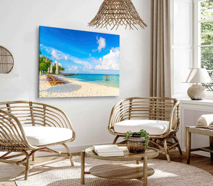 Bella Home Chairs & Umbrella near Beach View Print Canvas Ready to hang