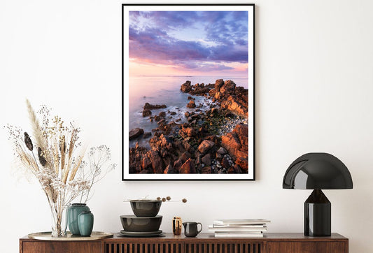Rocky Seashore Cloudy Sunset View Photograph Home Decor Premium Quality Poster Print Choose Your Sizes