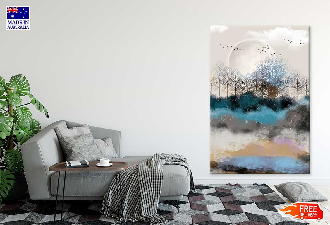 Full Moon Sky with Trees Vector Art Print 100% Australian Made