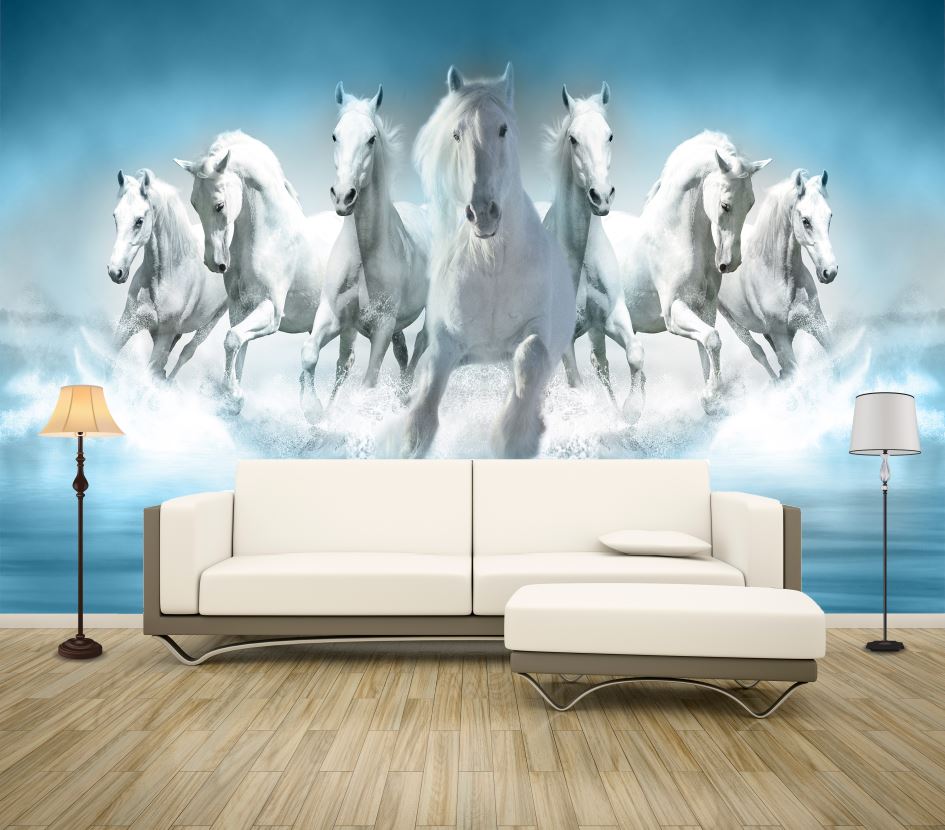 Wallpaper Murals Peel and Stick Removable Horses Running on Water High Quality