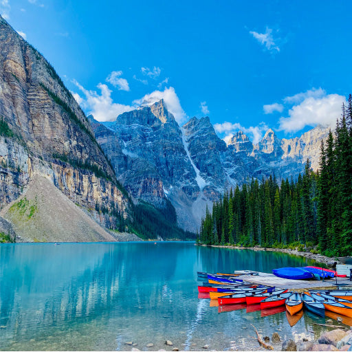 Square Canvas Boats on Moraine Lake Scenery Photograph High Quality Print 100% Australian Made