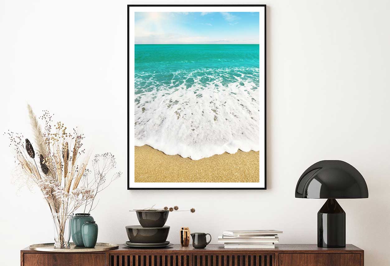 Green Sea Waves on Sandy Shore View Photograph Home Decor Premium Quality Poster Print Choose Your Sizes