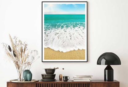 Green Sea Waves on Sandy Shore View Photograph Home Decor Premium Quality Poster Print Choose Your Sizes