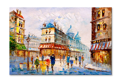 People Walking in Street of Paris Oil Painting Wall Art Limited Edition High Quality Print Stretched Canvas None