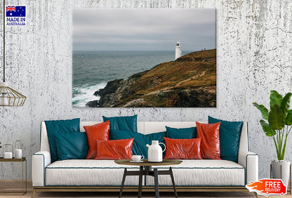Lighthouse Covered Hill By Ocean Photograph Print 100% Australian Made