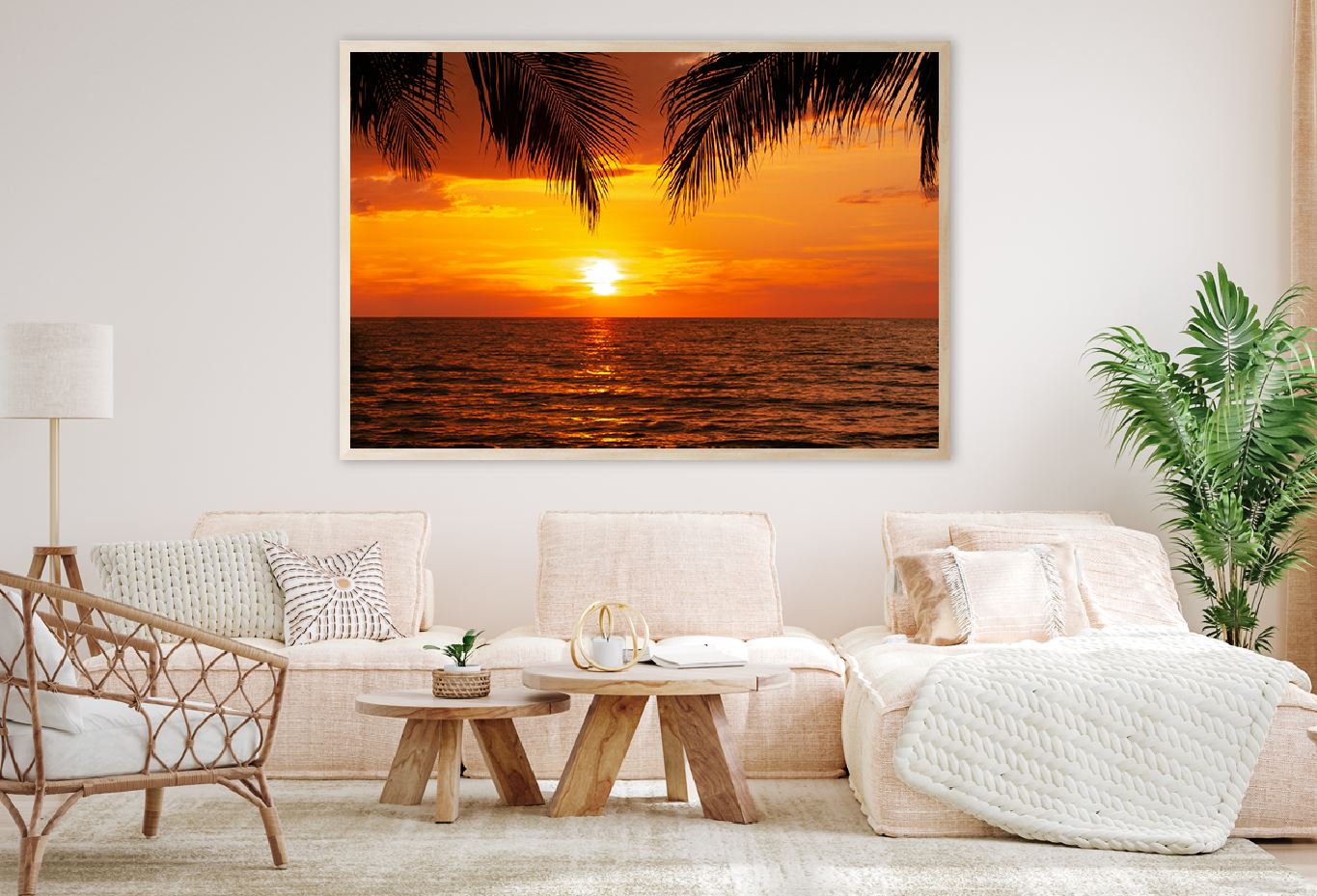 Palm Tree Leaves & Sunset on Sea Photograph Home Decor Premium Quality Poster Print Choose Your Sizes