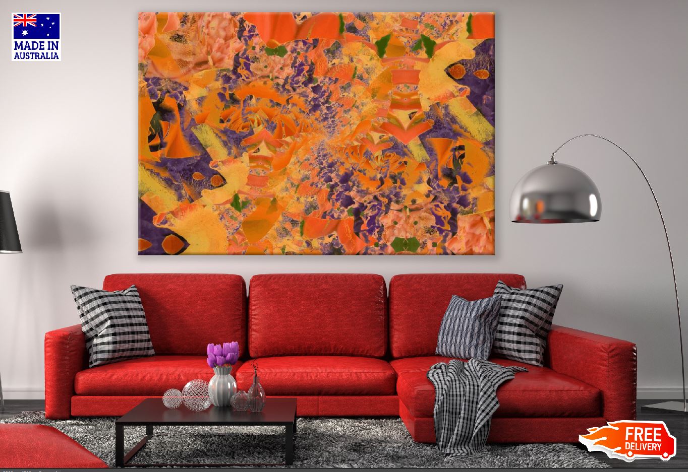 Orange Purple Abstract Design Print 100% Australian Made