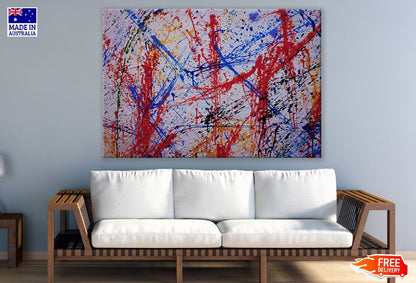Orange Blue & Red Paint Lines Abstract Design Print 100% Australian Made