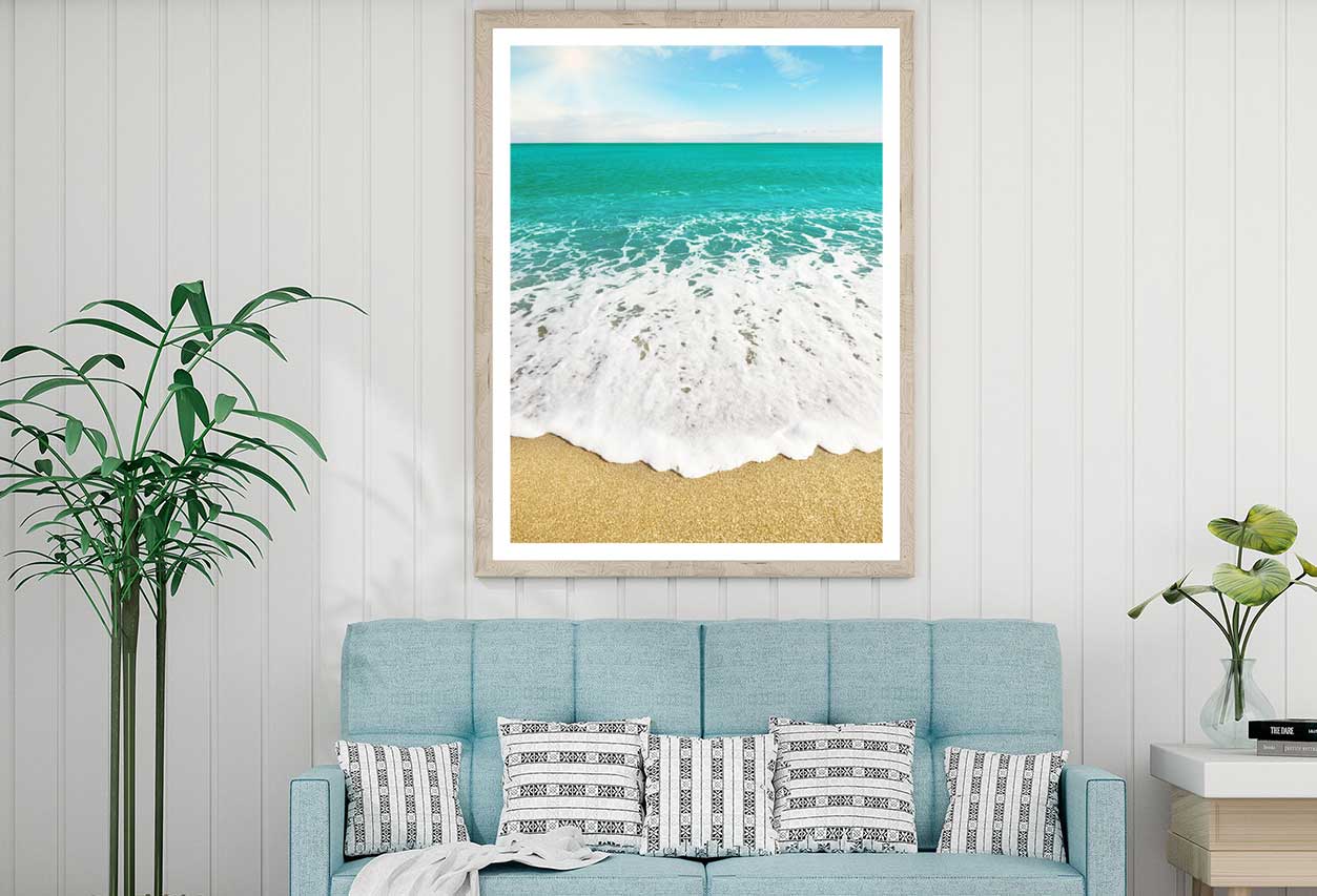 Green Sea Waves on Sandy Shore View Photograph Home Decor Premium Quality Poster Print Choose Your Sizes