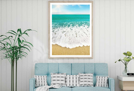 Green Sea Waves on Sandy Shore View Photograph Home Decor Premium Quality Poster Print Choose Your Sizes