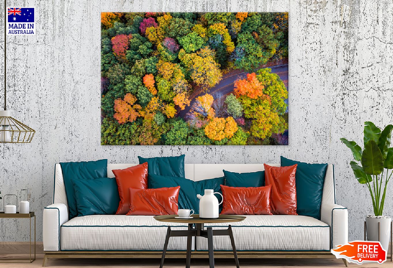 Autumn Tree Forest Road Aerial Photograph Print 100% Australian Made