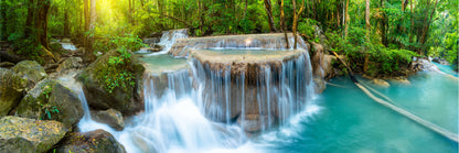 Panoramic Canvas Forest Rocky Waterfall View Scenery High Quality 100% Australian Made Wall Canvas Print Ready to Hang