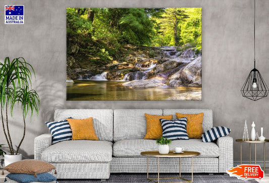 Rocky Waterfalls in Forest View Print 100% Australian Made