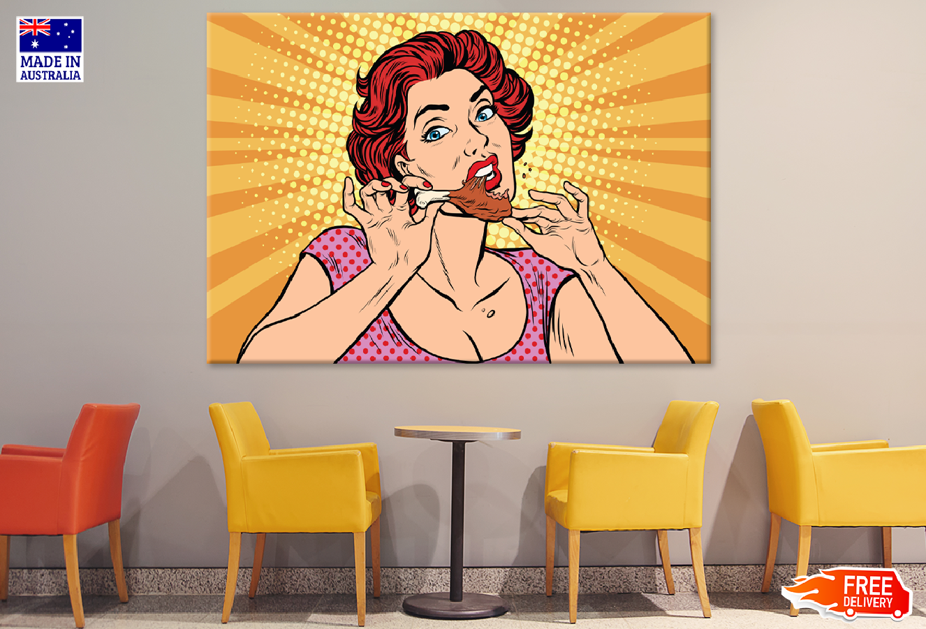 Girl Eating Chicken Illustration Print 100% Australian Made