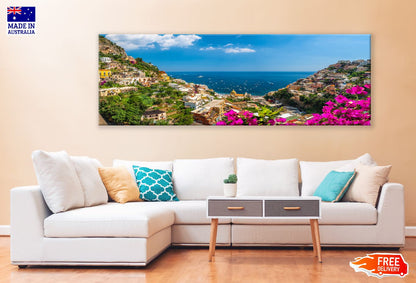 Panoramic Canvas Amalfi Coast View Photograph Italy High Quality 100% Australian Made Wall Canvas Print Ready to Hang