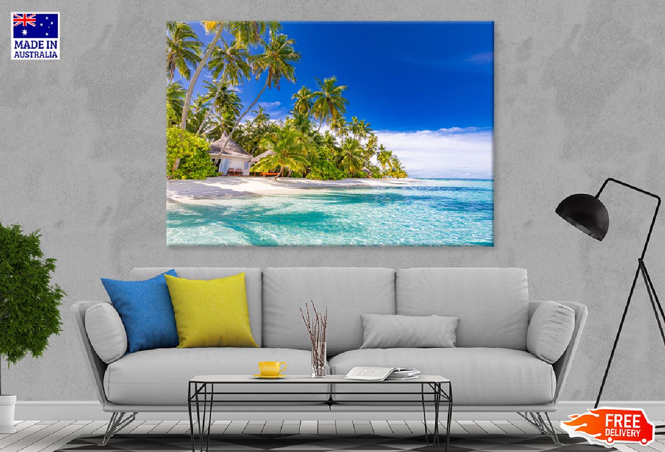 Beach Villa & Palm Trees near Sea Photograph Print 100% Australian Made