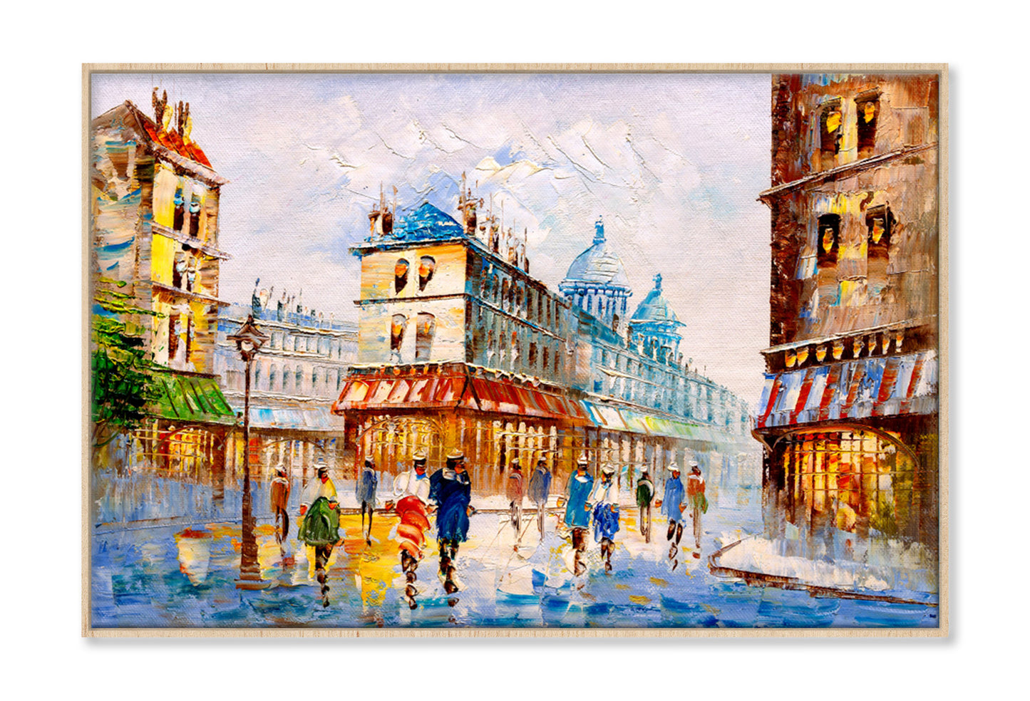 People Walking in Street of Paris Oil Painting Wall Art Limited Edition High Quality Print Canvas Box Framed Natural