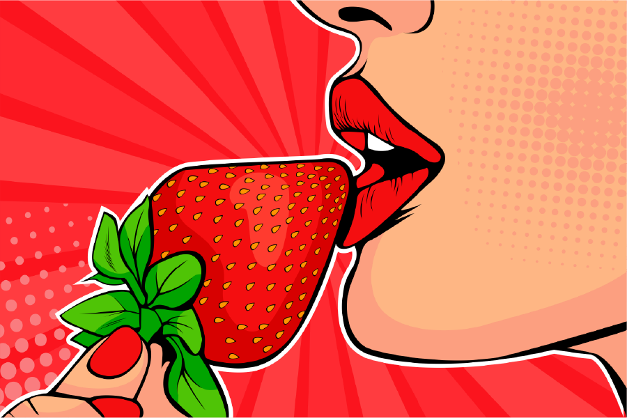 Girl Eating Strawberry Closeup Illustration Print 100% Australian Made