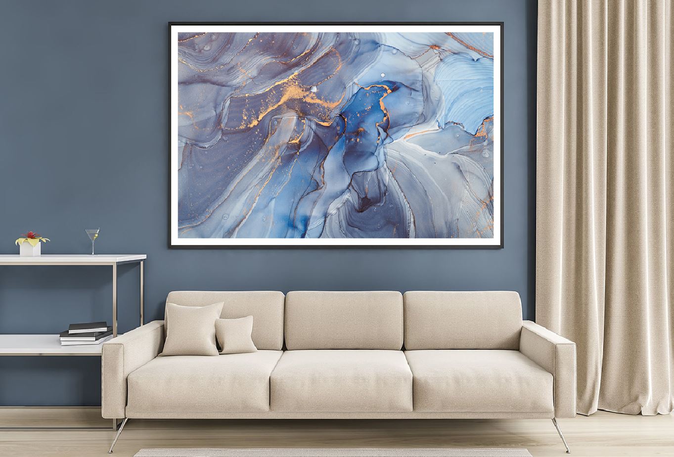 Grey Blue & Gold Abstract Design Home Decor Premium Quality Poster Print Choose Your Sizes
