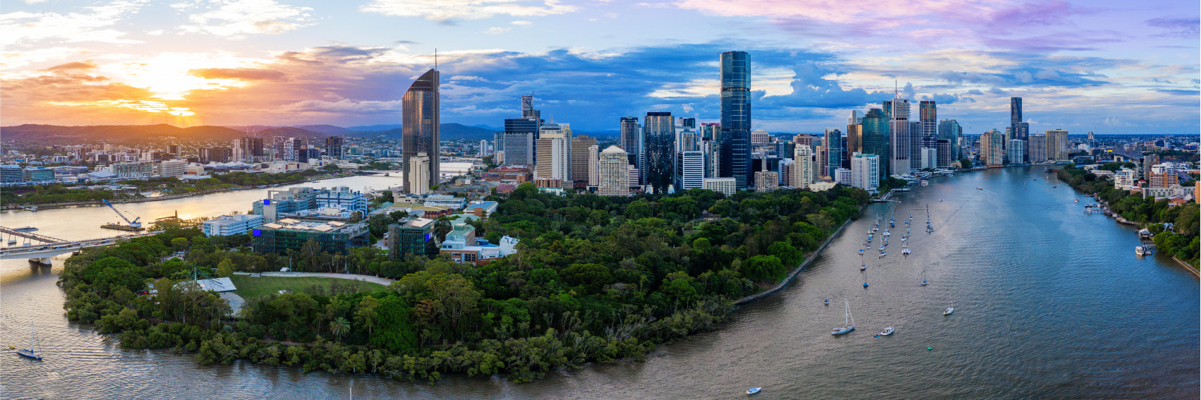 Panoramic Canvas Brisbane Skyline With Buildings High Quality 100% Australian Made Wall Canvas Print Ready to Hang