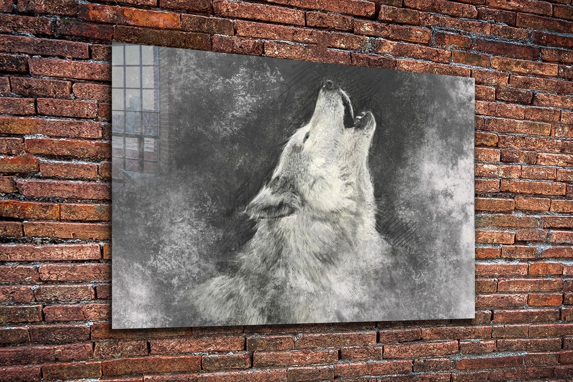 Wolf Howling Painting Print Tempered Glass Wall Art 100% Made in Australia Ready to Hang