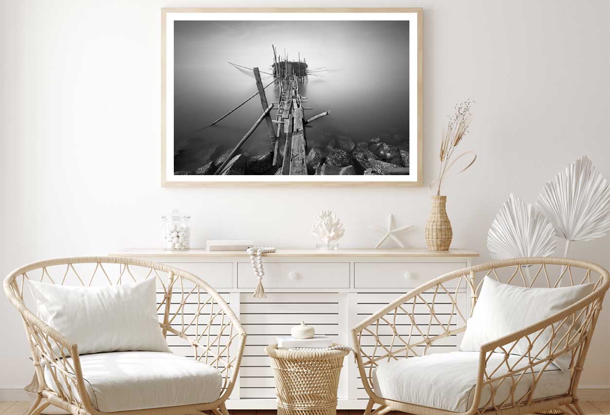 Wood Exposure on Sea B&W View Photograph Home Decor Premium Quality Poster Print Choose Your Sizes