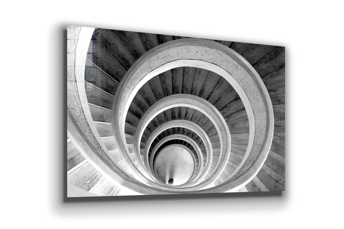 Curved Stair B&W View Print Tempered Glass Wall Art 100% Made in Australia Ready to Hang