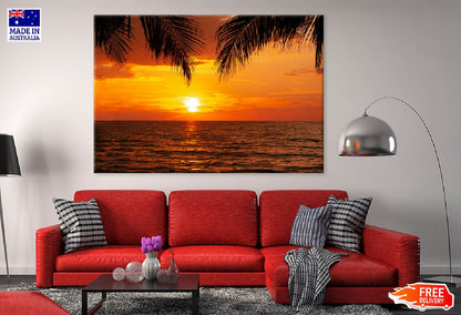 Palm Tree Leaves & Sunset on Sea View Photograph Print 100% Australian Made